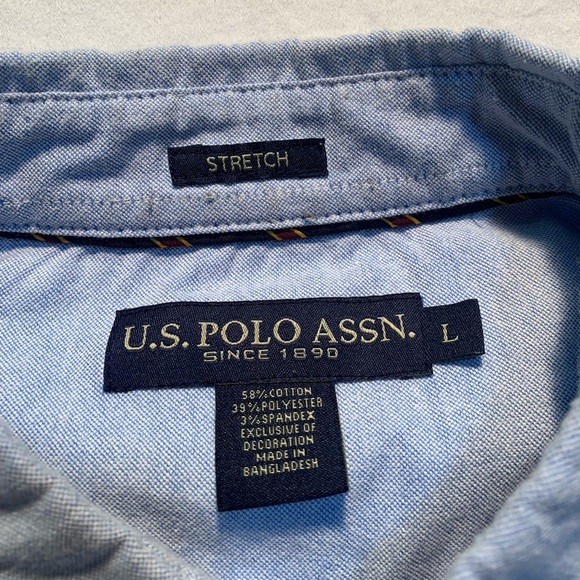 💚 U.S. Polo Assn. Blue Stretch Button-Down Shirt - Size L - Picture 6 of 8